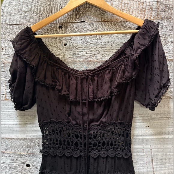 Free People | "Cruel Intention" Boho Crochet Lace Mini Dress - 6, Black FLAW - Picture 4 of 11